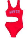 Alberta Ferretti Kids' I Love You Swimsuit In Red