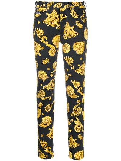 Versace Jeans Couture Baroque-print Slim-fit Jeans In Black