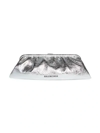 Balenciaga Extra-large Cloud Metallic Leather Clutch In Silver