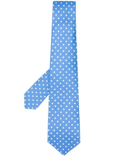 Kiton Polka Dot Patterned Silk Twill Tie In Blue