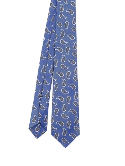 Kiton Paisley Patterned Silk Twill Tie In Blue