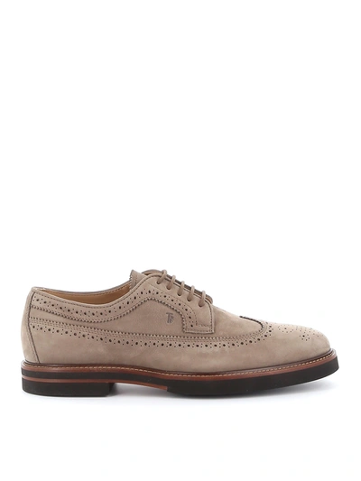 Tod's Nubuck Brogue Shoes In Taupe