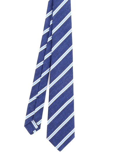 Kiton Silk Regimental Tie In Blue