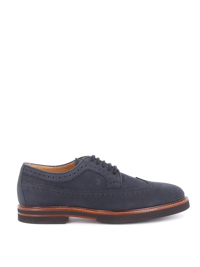 Tod's Nubuck Brogue Shoes In Blue