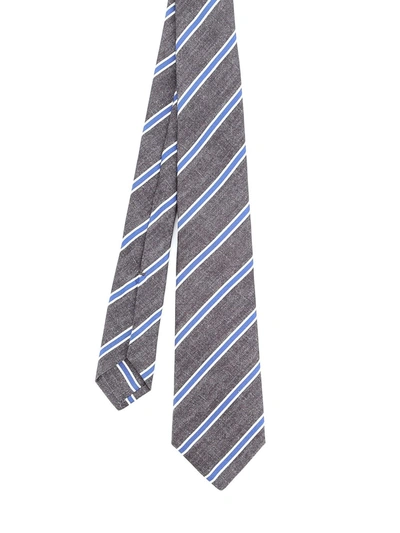 Kiton Silk Regimental Tie In Grey