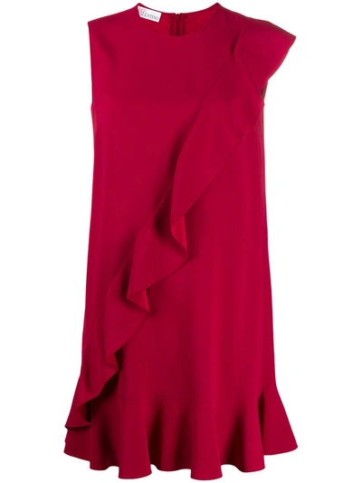 Red Valentino Ruffle Detail Crepe Envers Satin Red Dress