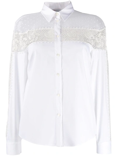Red Valentino Tulle And Lace Embellished Cotton Shirt In White