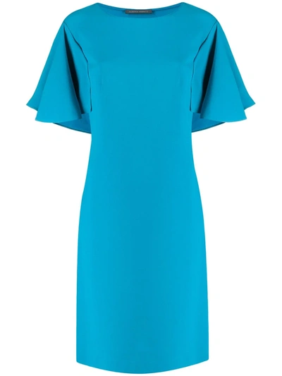 Alberta Ferretti Butterfly Sleeve Crepe Dress In Blue