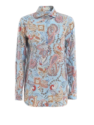 Etro Paisley Printed Poplin Shirt In Light Blue