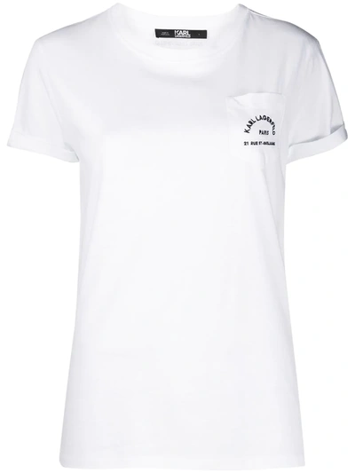 Karl Lagerfeld Address Pocket Embroidery Jersey T-shirt In White