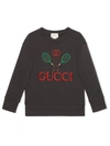 Gucci Kids' Tennis Logo Embroidered Cotton Sweatshirt In Grey