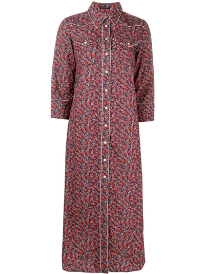 R13 Cowboy Floral Shirt Dress In Blue