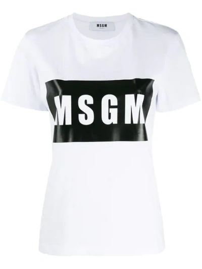 Msgm Box Logo Print T-shirt In White