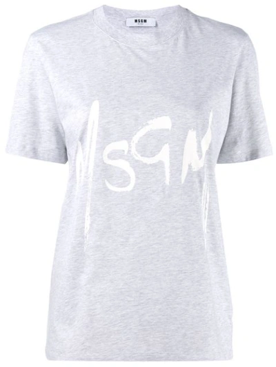 Msgm Brushed Logo Print T-shirt In Melange Grey