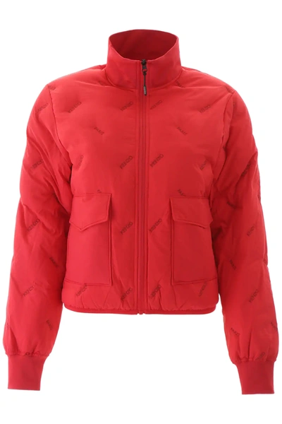 Kenzo Puffer Jacket With Logo Embroideries In Red