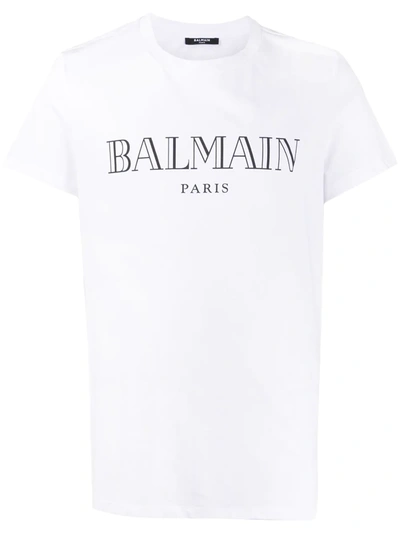 Balmain Black Logo Print T-shirt In White