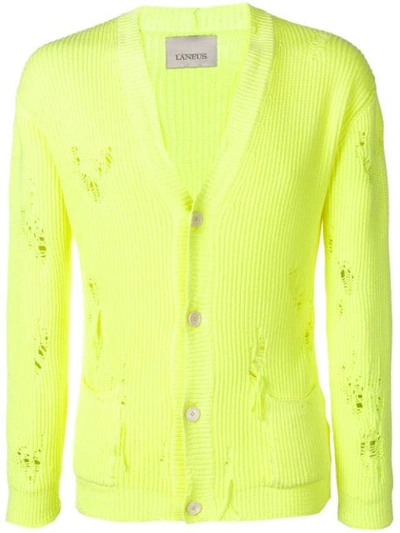 Laneus Ruined Knit Cardigan In Lime