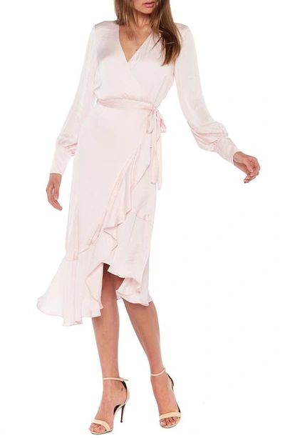 Bardot Sofie Asymmetrical Long Sleeve Faux Wrap Dress In Pink Rose