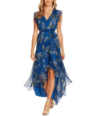 Vince Camuto Weeping Willows Tie Waist High/low Dress In Dusk Blue