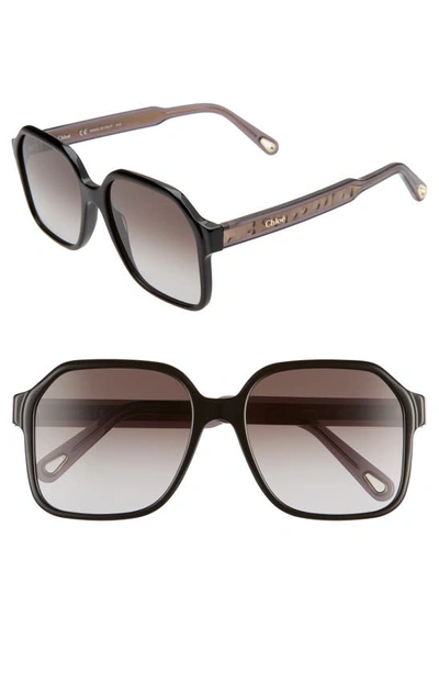 Chloé Willow 56mm Gradient Rectangular Sunglasses In Black