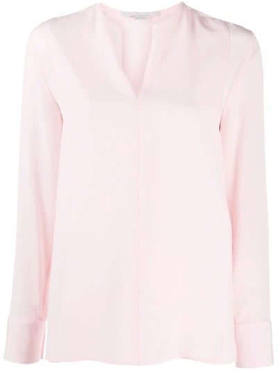 Stella Mccartney Split-neck Long-sleeve Blouse In Pink