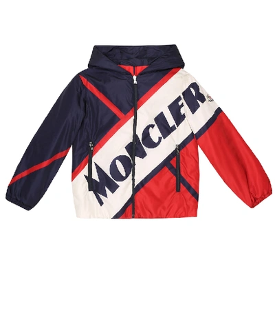 Moncler Kids' Blue, Red And White Jacket For Boy With Logo In Navy