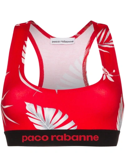 Paco Rabanne Floral-print Stretch-jersey Sports Bra In Red