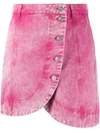 Ganni Asymmetric Washed Denim Skirt In Fuchsia