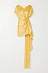 Michelle Mason Draped Wrap-effect Silk-satin Mini Dress In Yellow