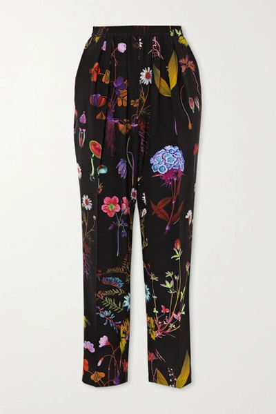 Stella Mccartney Christine Floral-print Silk-crepe Straight-leg Pants In Black