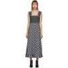 Ganni Smocked Checked Cotton-blend Seersucker Maxi Dress In Black