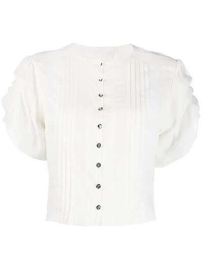 Chloé Ruffled Lace-trimmed Cotton-blend And Silk Blouse In White