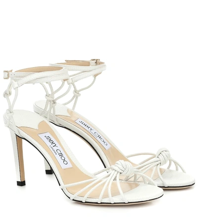Jimmy Choo Lovella 85 Knotted Lizard-effect Leather Sandals In White