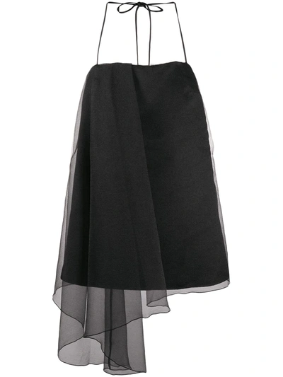 Pinko Tulle Panel Draped Mini Dress In Black
