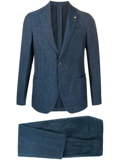 Lardini Chambray Single Breasted Blazer In Blue