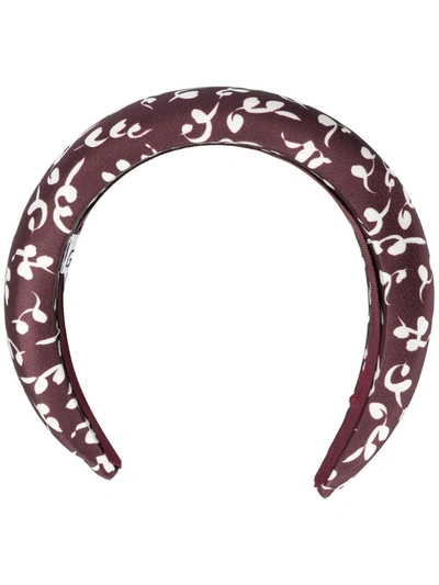 Ganni Padded Floral-print Satin Headband In Brown