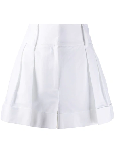 Valentino High-rise Pleated Cotton Shorts In White