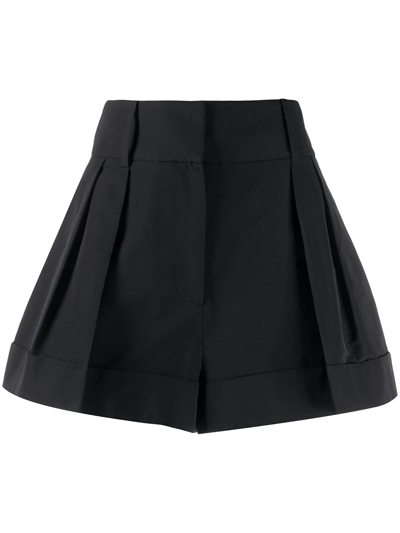 Valentino High-rise Pleated Cotton-blend Shorts In Black