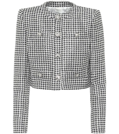 Alessandra Rich Crystal-button Sequinned Houndstooth Jacket In Blue