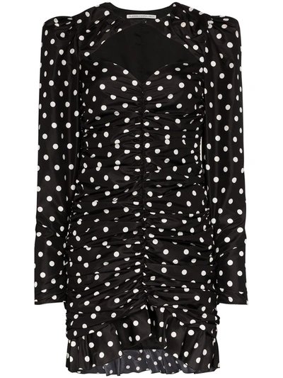 Alessandra Rich Ruched Polka-dot Silk-taffeta Mini Dress In Black,white