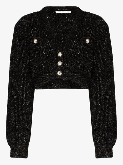 Alessandra Rich Crystal-embellished Cropped Cardigan In Black