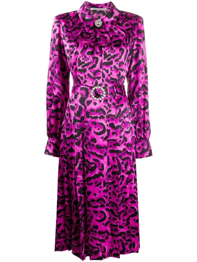 Alessandra Rich Crystal-buckle Leopard-print Silk Midi Dress In Fuchsia,black