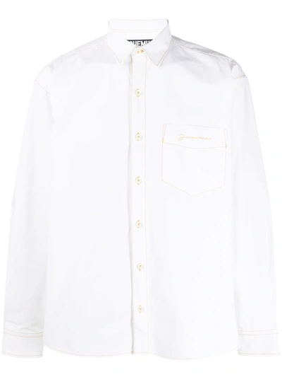 Jacquemus Simon Logo-embroidered Cotton-poplin Shirt In White