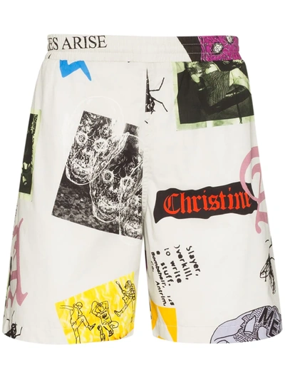 Aries Thrasher Graphic-print Cotton-ripstop Shorts In White