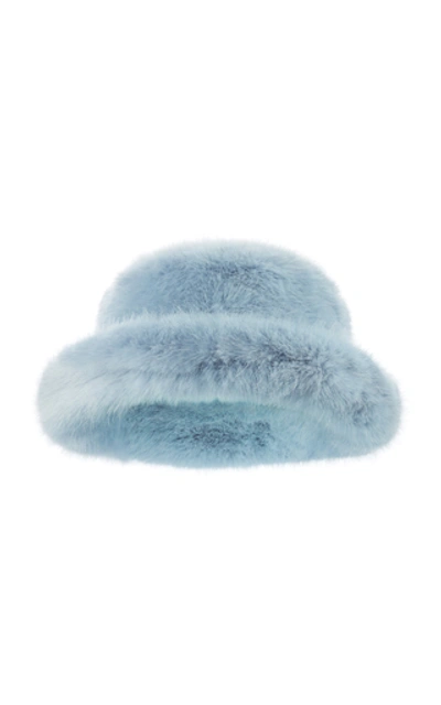 Emma Brewin Classic Faux Fur Bucket Hat In Light Blue
