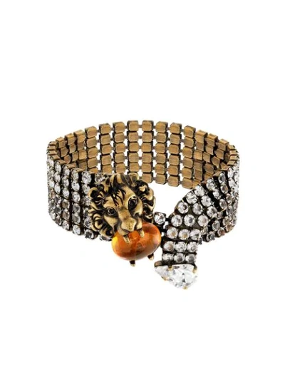 Gucci Lion Head Crystal-embellished Bracelet In Undefined