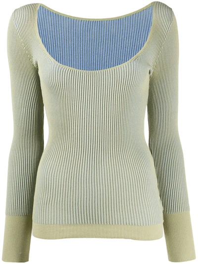 Jacquemus La Maille Rosa Striped Knit Top In Green Striped