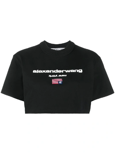 Alexander Wang Logo Print Crop Top In Black | ModeSens