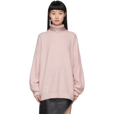 Alexander Wang Crystal Neck Turtleneck Sweater In 650 Pink