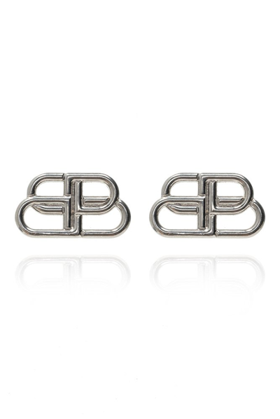 Balenciaga Silver Xs Bb Stud Earrings